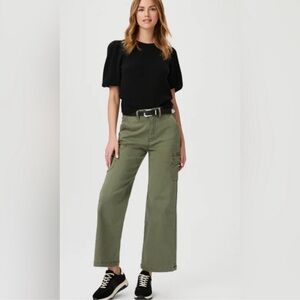 NWT PAIGE Carly Cargo Wide Leg Ivy Green Size 27 Pants